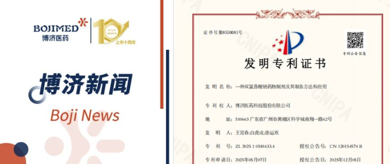 喜訊！博濟(jì)醫(yī)藥自主研發(fā)藥物制劑技術(shù)獲發(fā)明專利